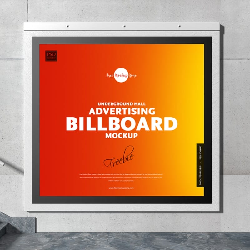 Free Underground Hall Advertising Billboard Mockup
