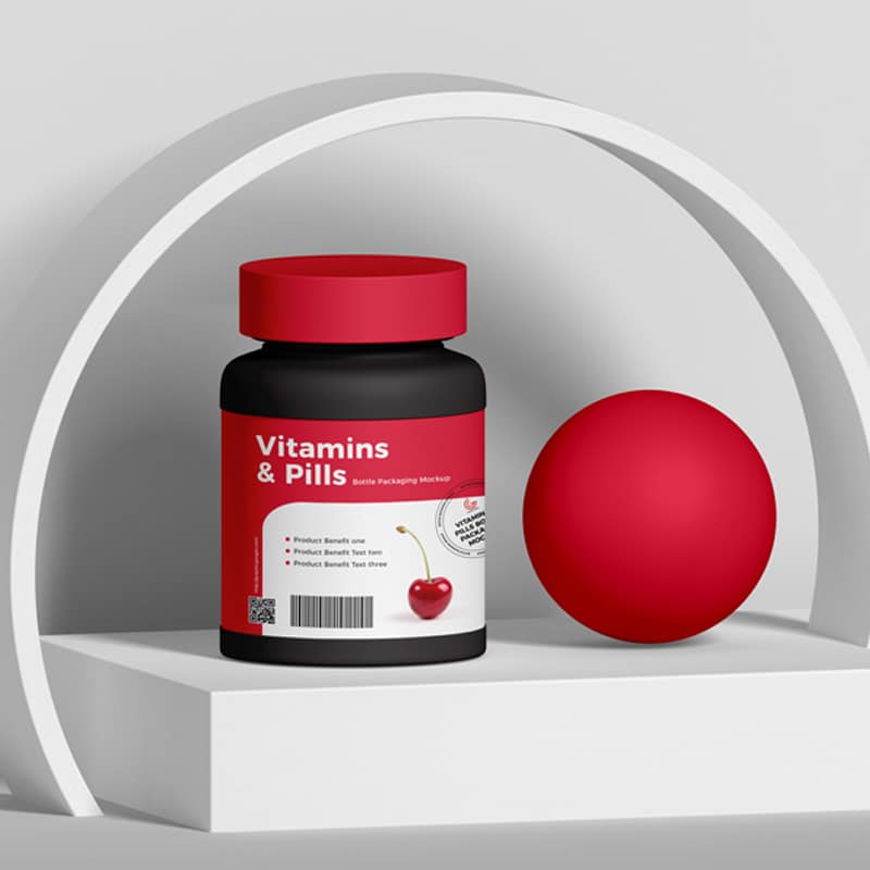Free Vitamins And Pills Bottle Packaging Mockup