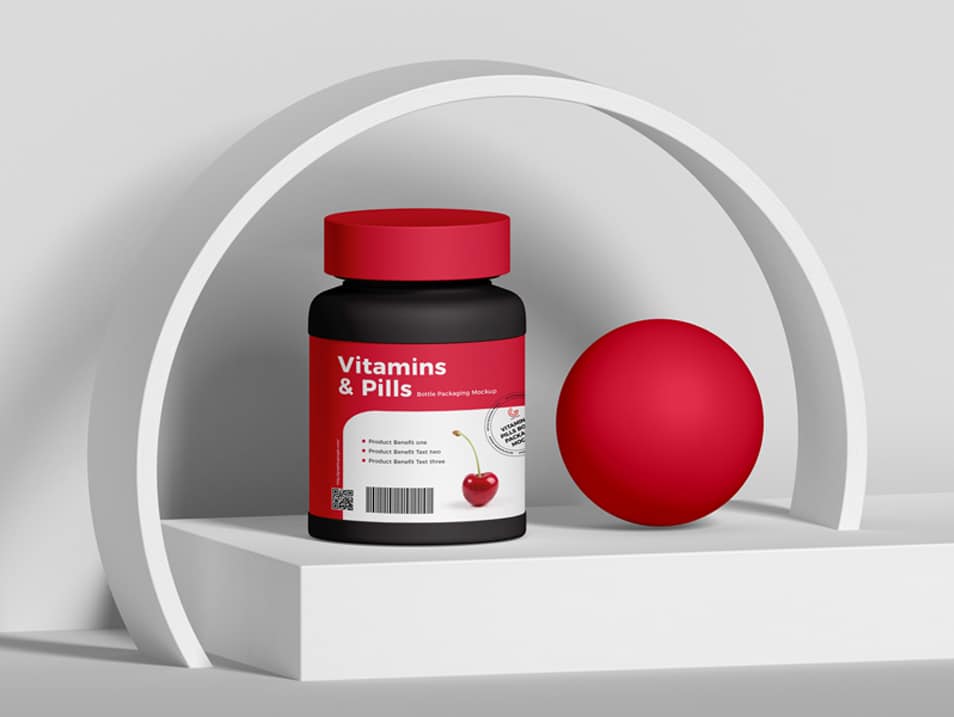 Free Vitamins And Pills Bottle Packaging Mockup