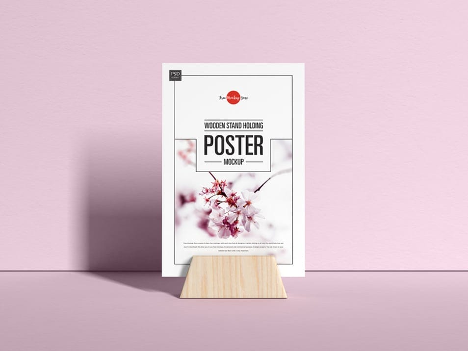 Free Wooden Stand Holding Poster Mockup