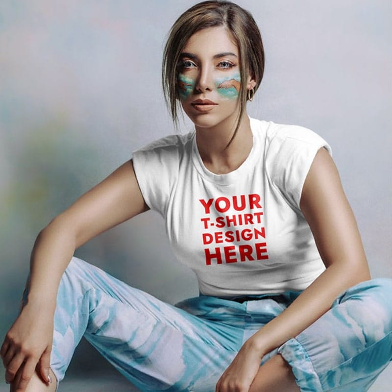 Girl With Makeup Round Neck T-Shirt Mockup