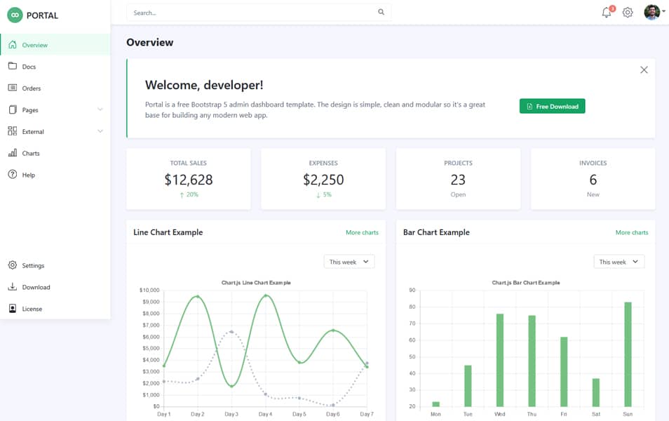 Portal Free Bootstrap 5 Admin Dashboard Template For Developers