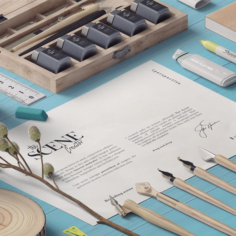 Set For Lettering And Paper Mockup Isometric