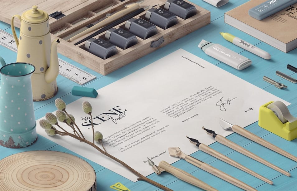 Set For Lettering And Paper Mockup Isometric