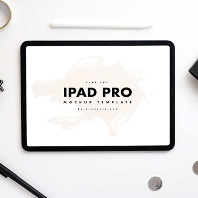 iPad Pro Flat Lay Composition Mockup Template PSD