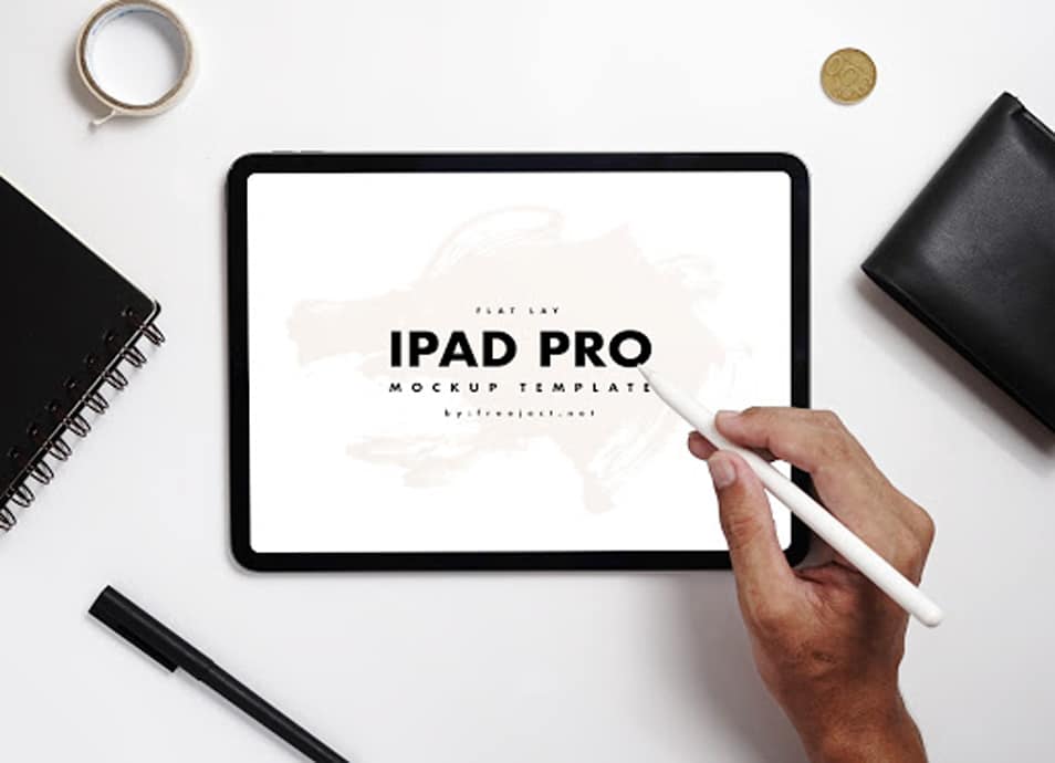 iPad Pro Flat Lay Composition Mockup Template PSD