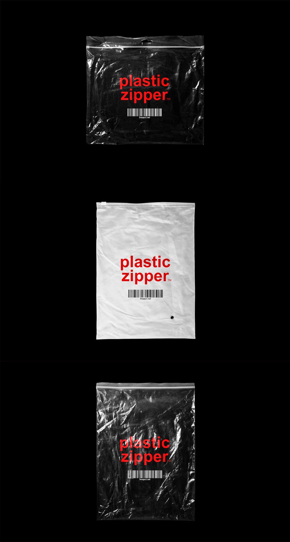 3 Plastic Zipper Bag Mockup PSD