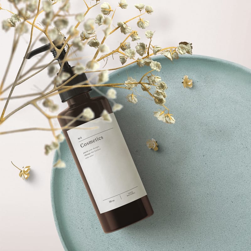 Cosmetics Bottle On Tray Mockup Top View