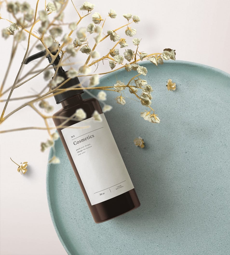 Cosmetics Bottle On Tray Mockup Top View