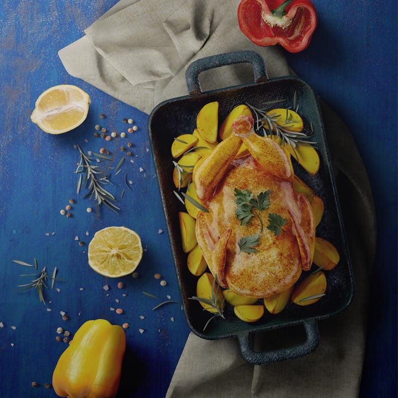 Deliciously Cooked Chicken On A Baking Sheet Mockup Top View