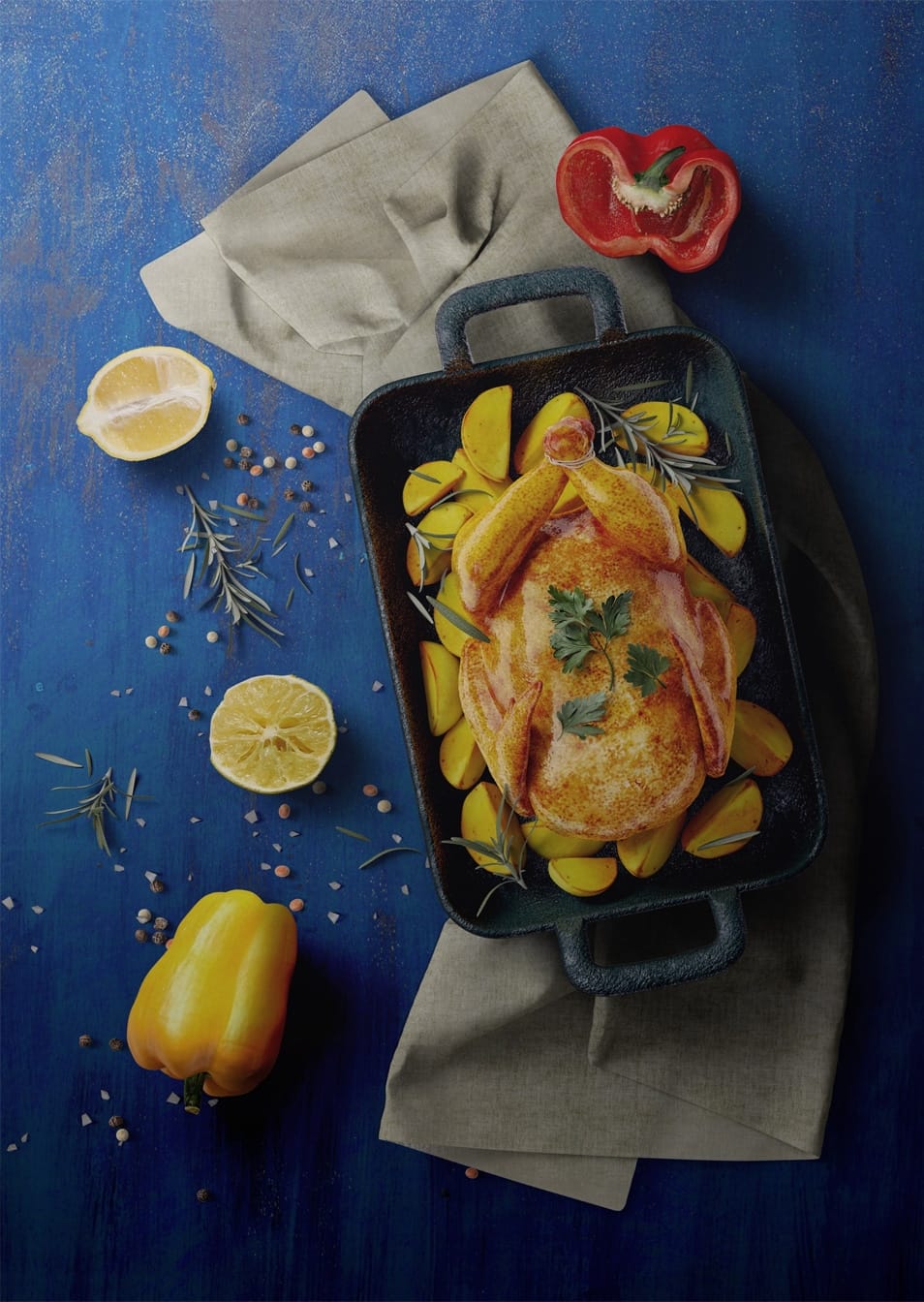 Deliciously Cooked Chicken On A Baking Sheet Mockup Top View