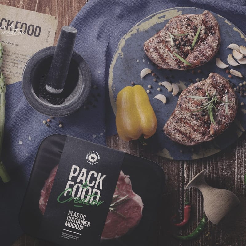 Food Scene With A Plastic Container Mockup Top View