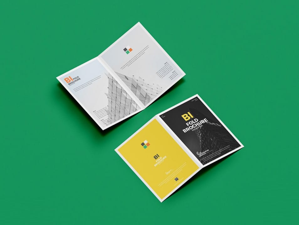 Free A4 Bi-Fold Brochure Mockup PSD