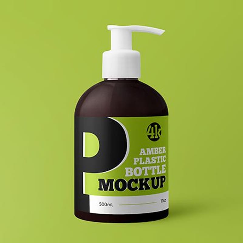 Free Amber Plastic Bottle with Pump MockUp