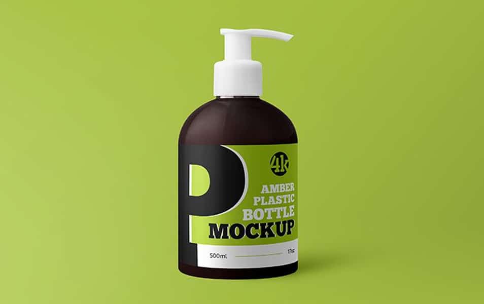 Free Amber Plastic Bottle with Pump MockUp