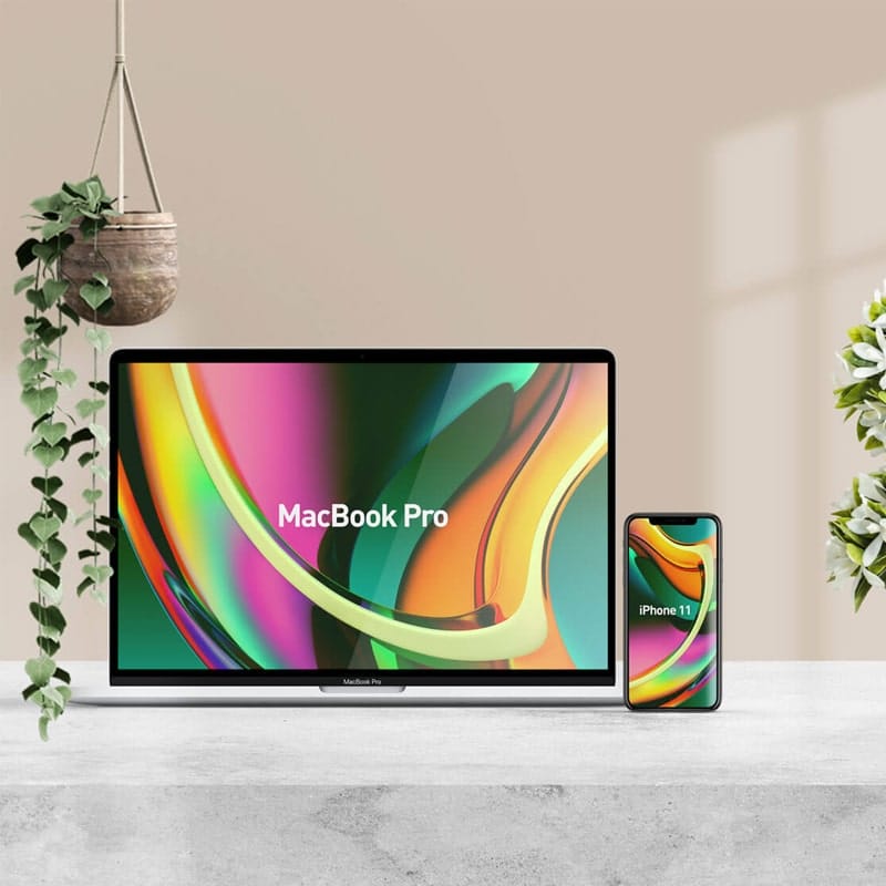 Free Beautiful MacBook Pro & iPhone 11 Mockup PSD