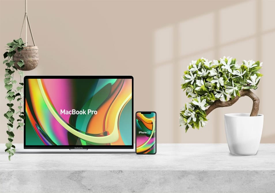 Free Beautiful MacBook Pro & iPhone 11 Mockup PSD