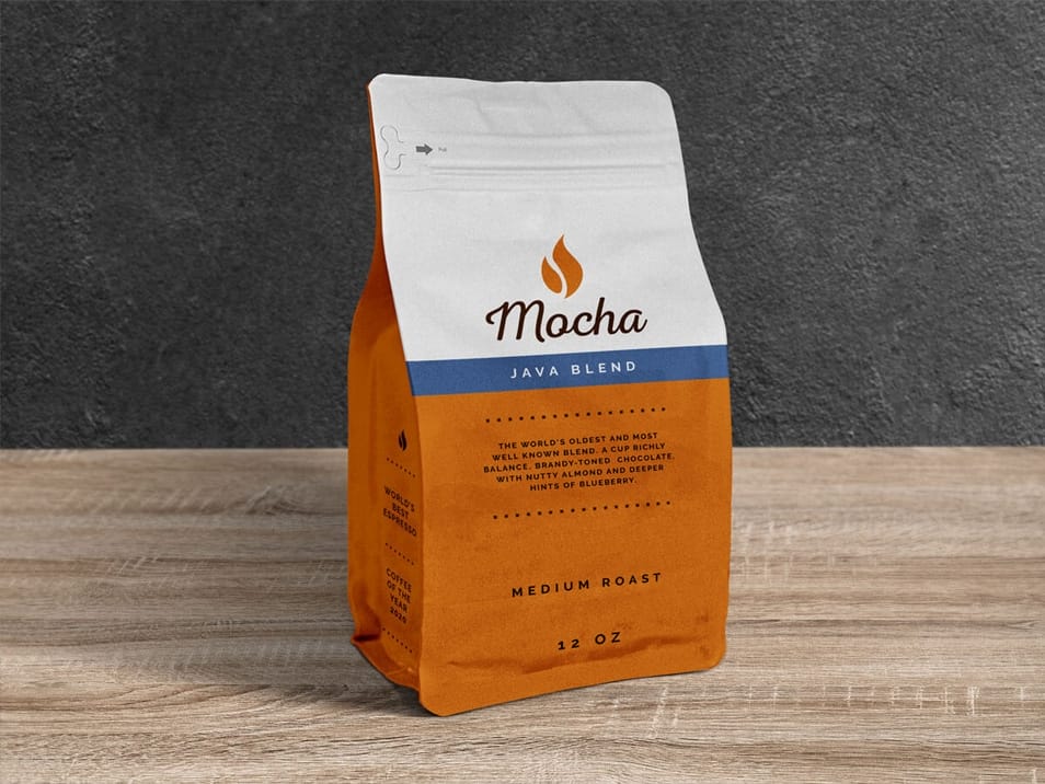 Free Coffee Pouch Packaging Bag Mockup PSD