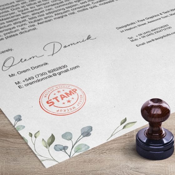 Free Corporate Round Stamp on Letterhead Mockup PSD