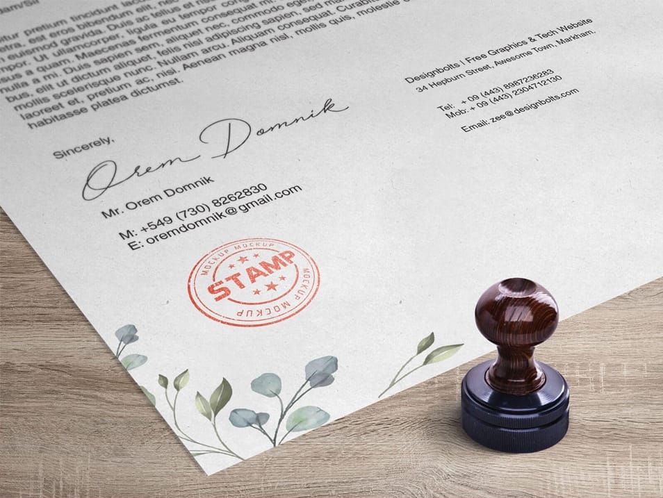 Free Corporate Round Stamp on Letterhead Mockup PSD