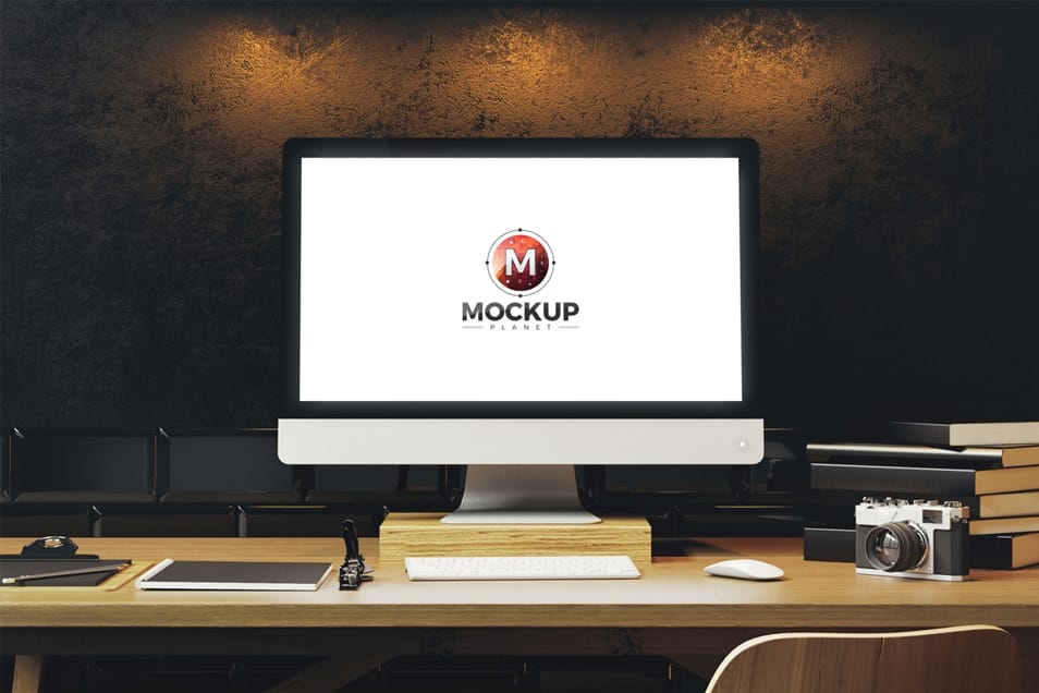 Free Designer Workplace Website Mockup For Screen Template