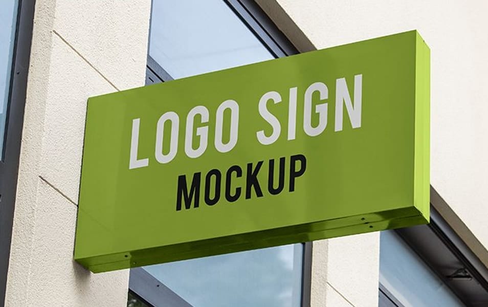 Free Hanging Wall Logo Sign Mockup