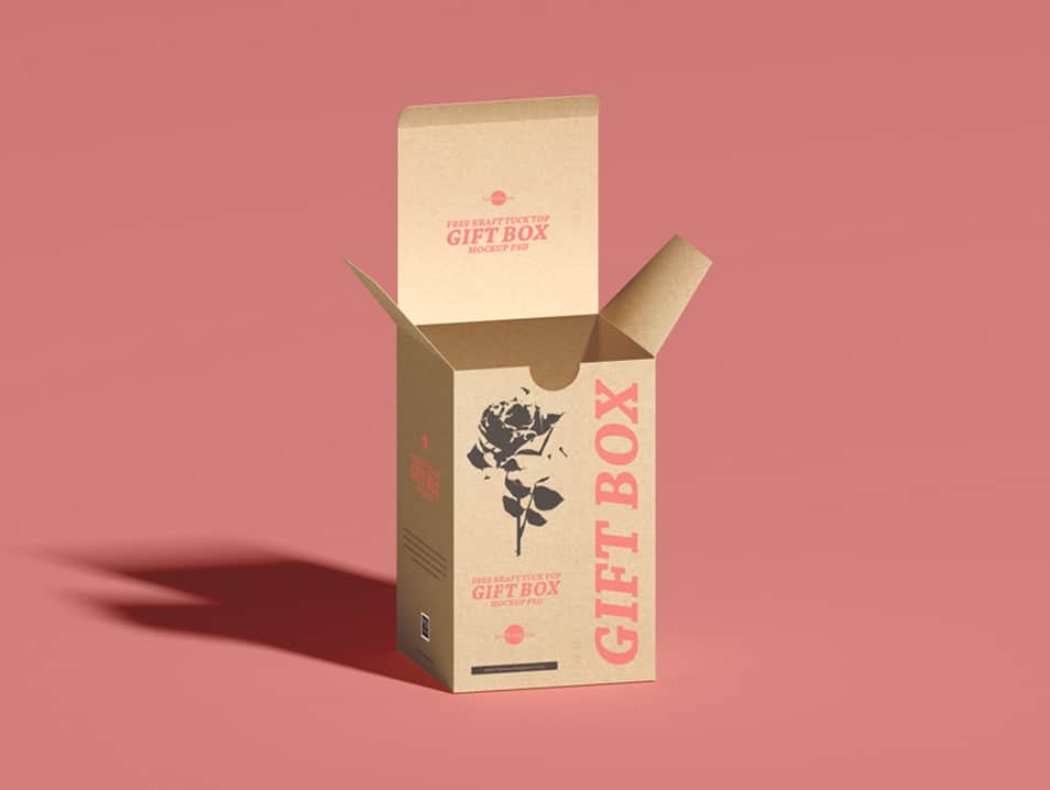 Free Kraft Tuck Top Gift Box Mockup PSD
