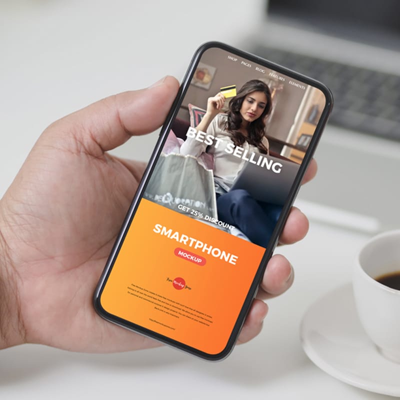 Free Man Using Smartphone Mockup PSD