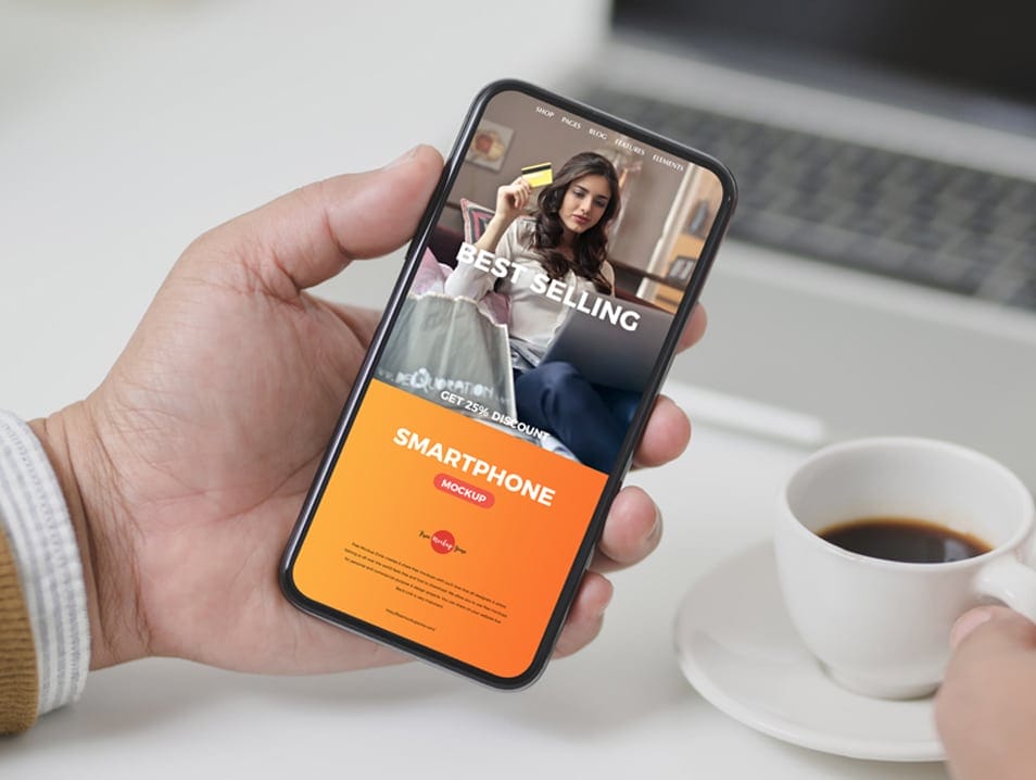 Free Man Using Smartphone Mockup PSD