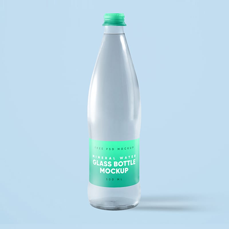 Free Mineral Water Glass Bottle Mockup Set