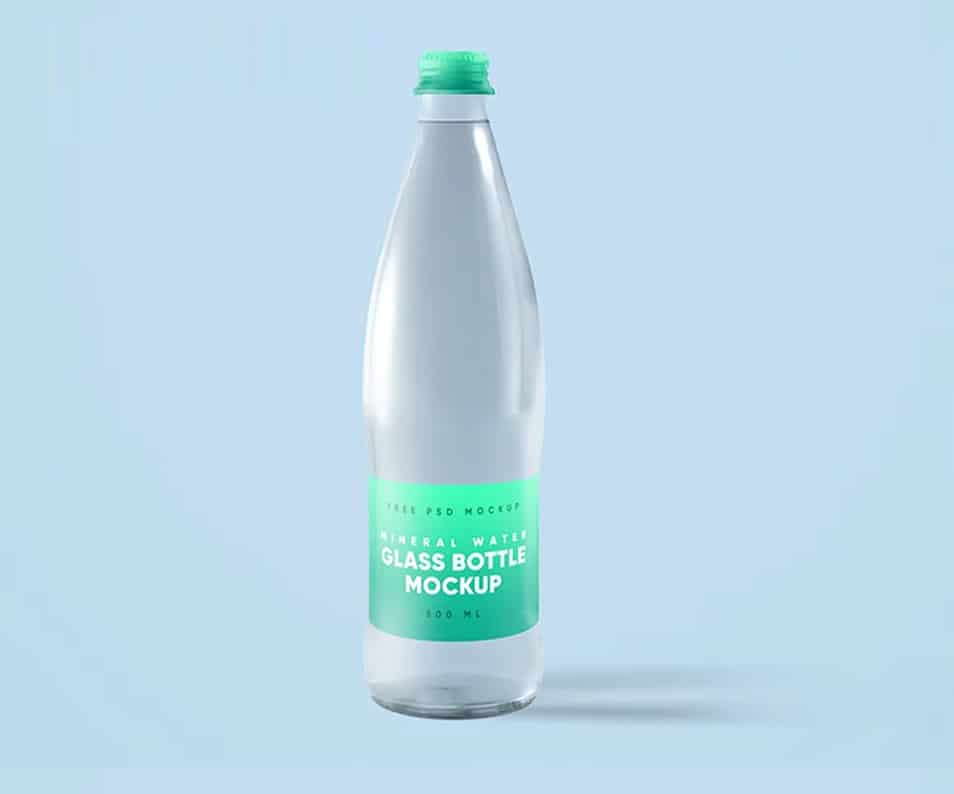 Free Mineral Water Glass Bottle Mockup Set