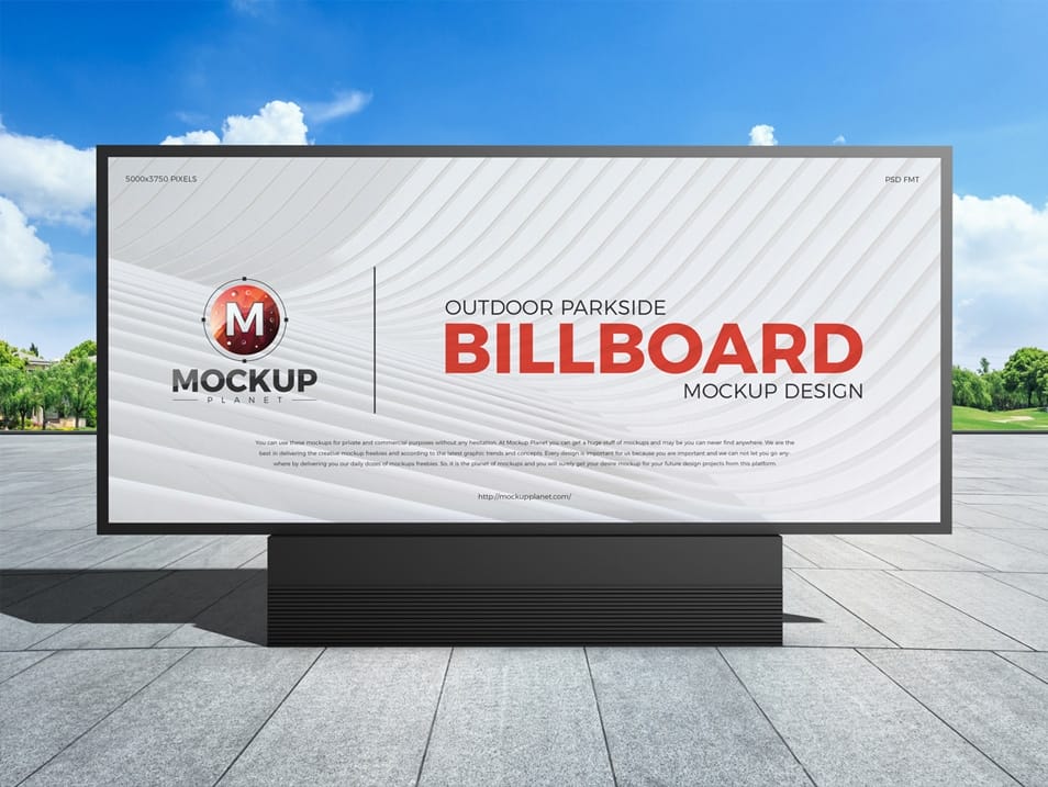 Free Outdoor Parkside Advertisement Billboard Mockup Design
