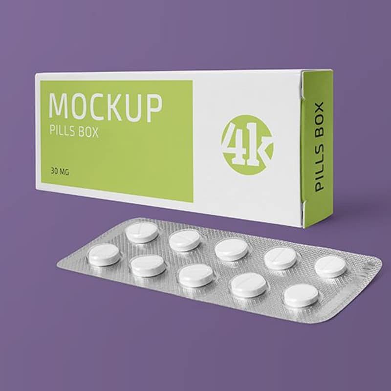 Free Paper Box and Tablets Blister Mockup