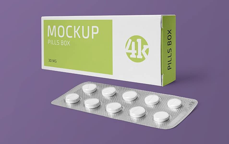 Free Paper Box and Tablets Blister Mockup