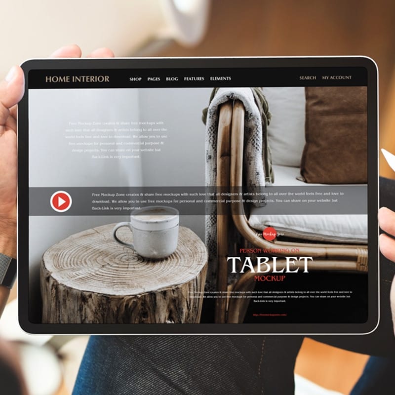 Free Person Working on Tablet Mockup