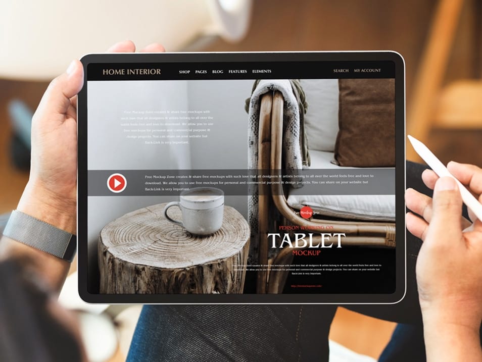 Free Person Working on Tablet Mockup