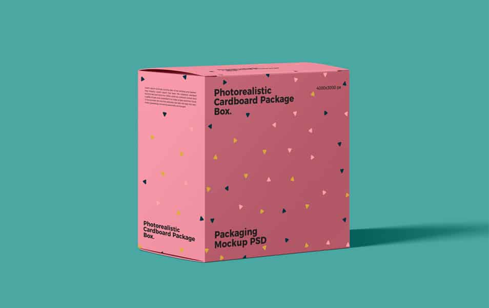 Free Photorealistic Cardboard Package Box Mockup PSD