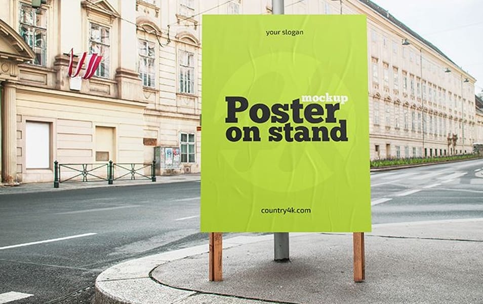 Free Poster On Stand MockUp