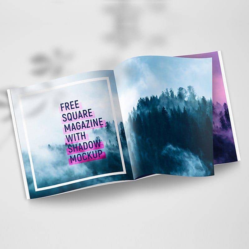 Free Square Magazine With Shadow Mockup Set
