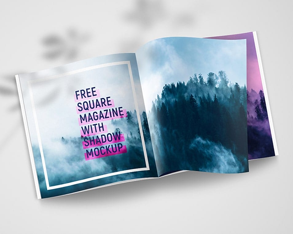 Free Square Magazine With Shadow Mockup Set