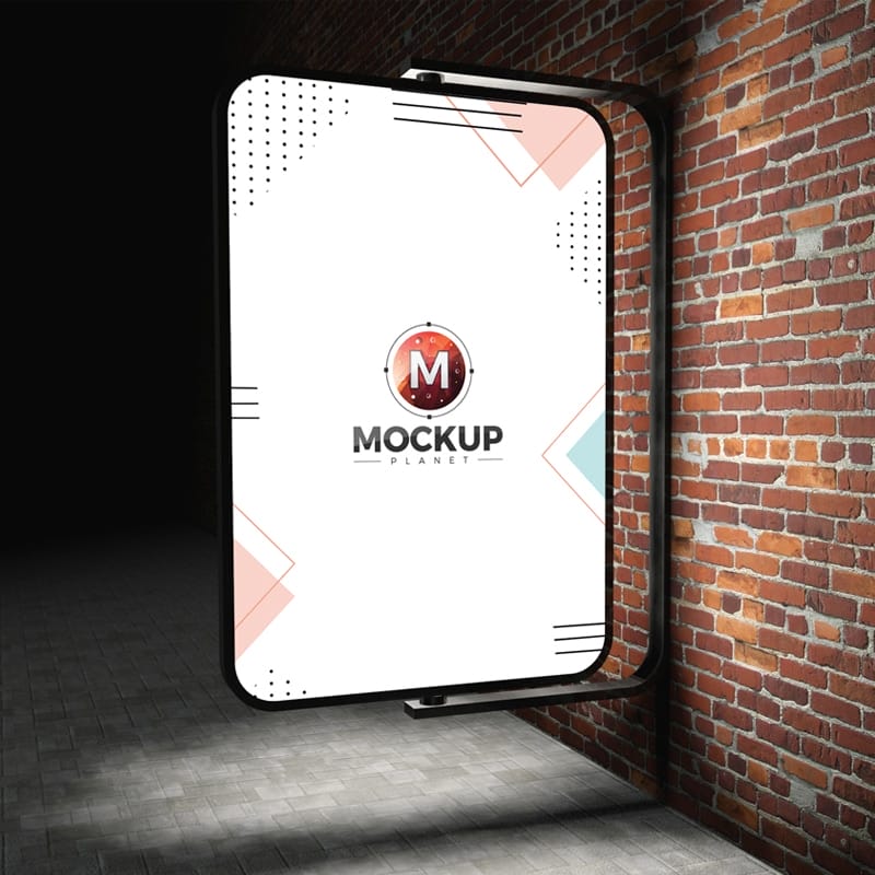 Free Street Advertising Billboard on Bricks Wall Mockup PSD