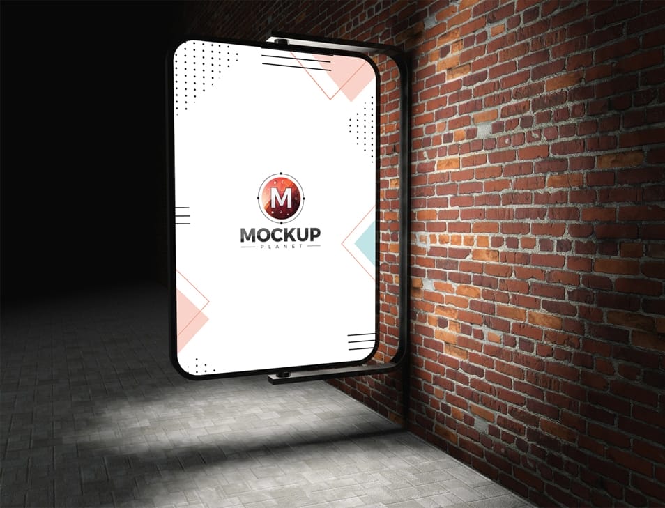 Free Street Advertising Billboard on Bricks Wall Mockup PSD