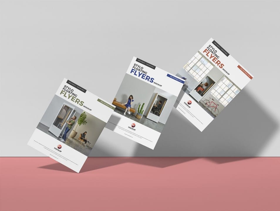 Free Stylo Floating Flyers Mockup