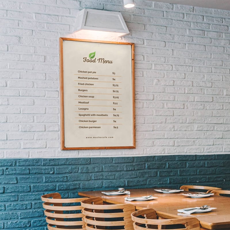 Free Wall Framed Food Restaurant Menu Poster Mockup PSD