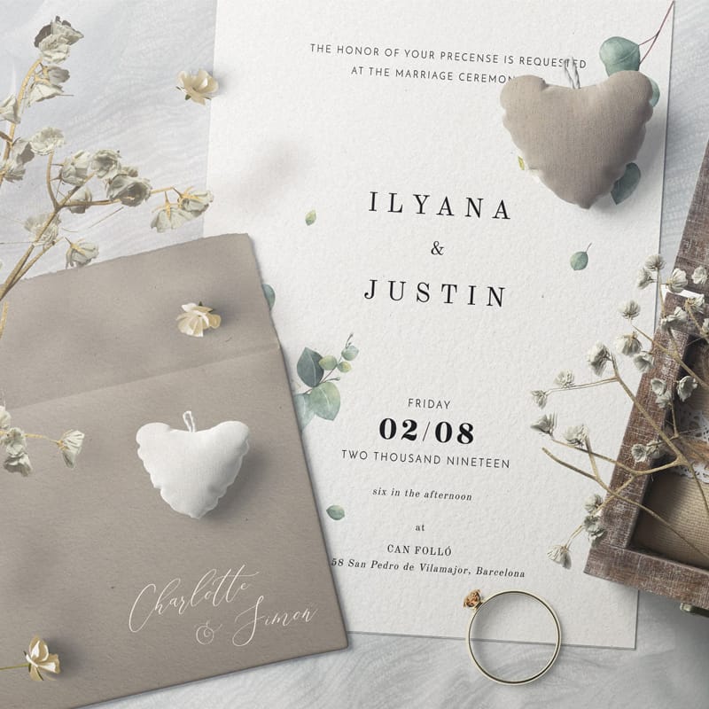 Invitation Card And Envelopes With Plush Hearts Mockup Top View