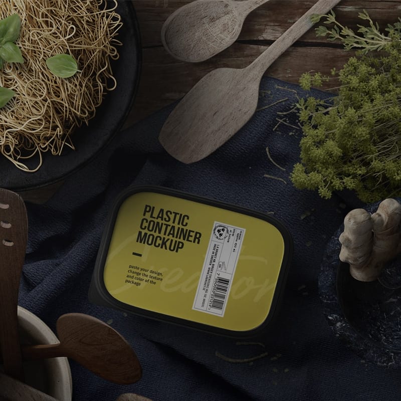 Pasta Preparation And Plastic Container Mockup Top View