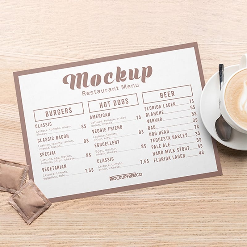 Restaurant Menu Free PSD Mockup