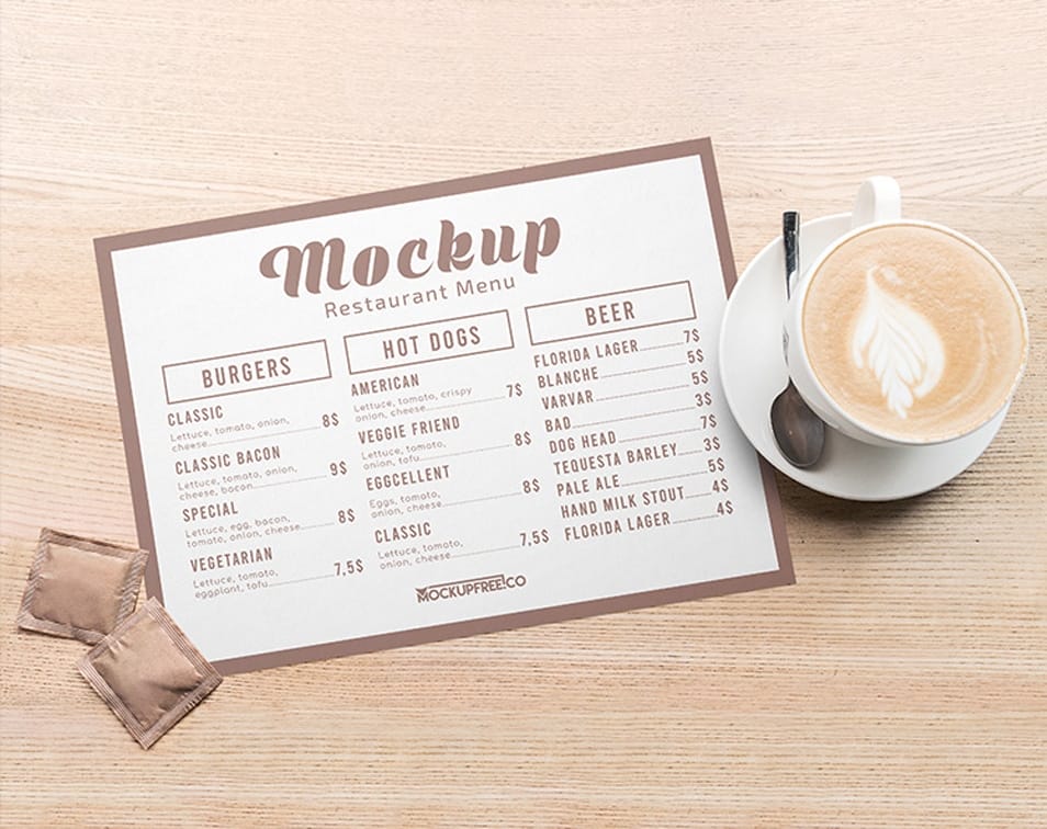 Restaurant Menu Free PSD Mockup