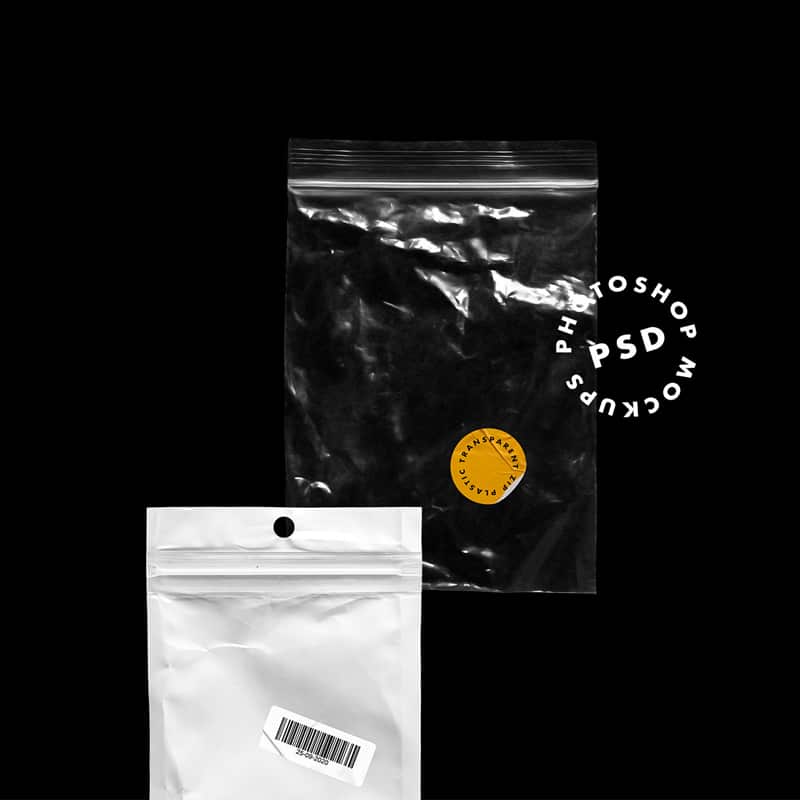 Small Plastic ZIP with Sticker & Barcode Mockups PSD