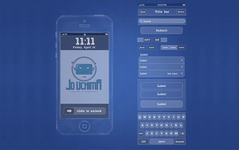 iPhone Blueprint Wireframe Kit PSD